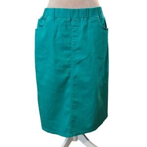 Jade Mackenzie Denim Teal Green Elastic Waist Midi Skirt Womens XXL Stretch